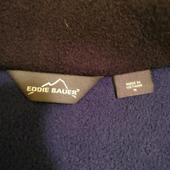 Eddie Bauer Mens fleece pullover. Navy Blue. Size Medium. Bush's beans logo - Picture 4 of 6